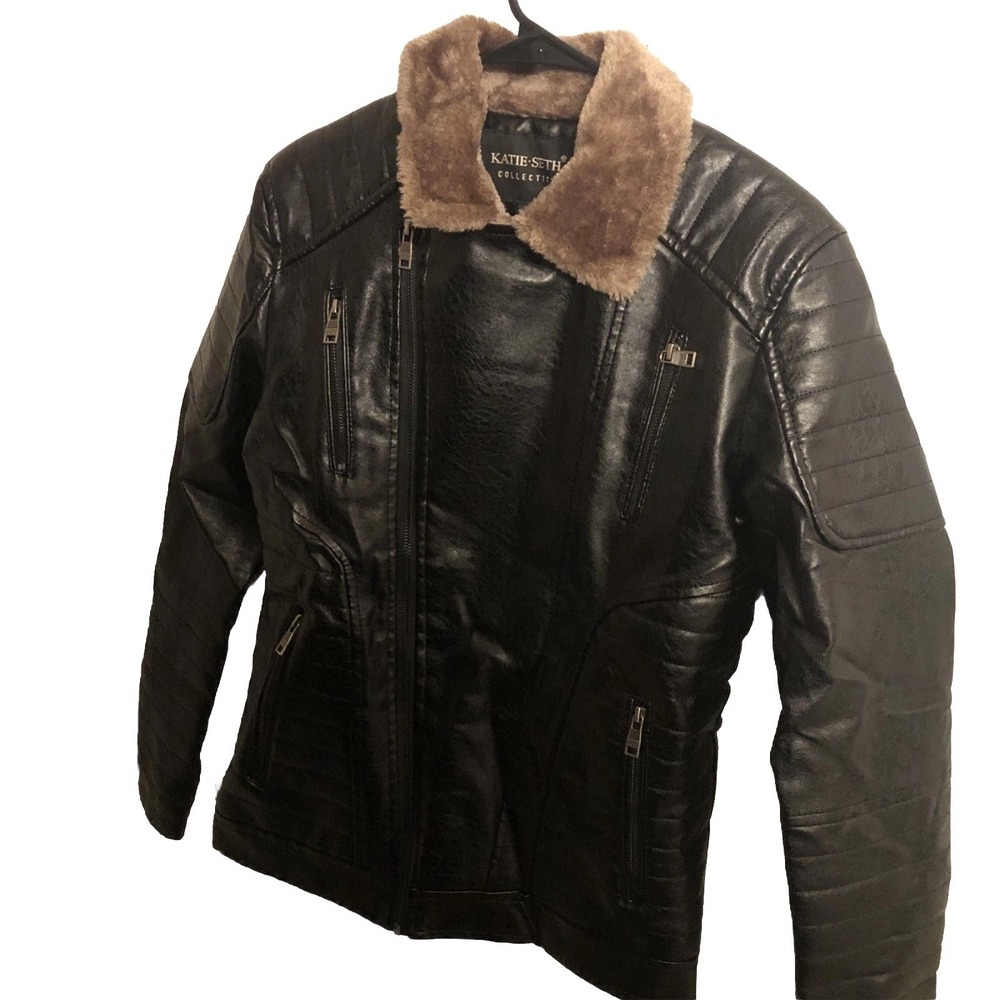 Katie Seth Women's Size Medium  Jacket. Leather &Fur Lined. 25" Length. 19" P2P